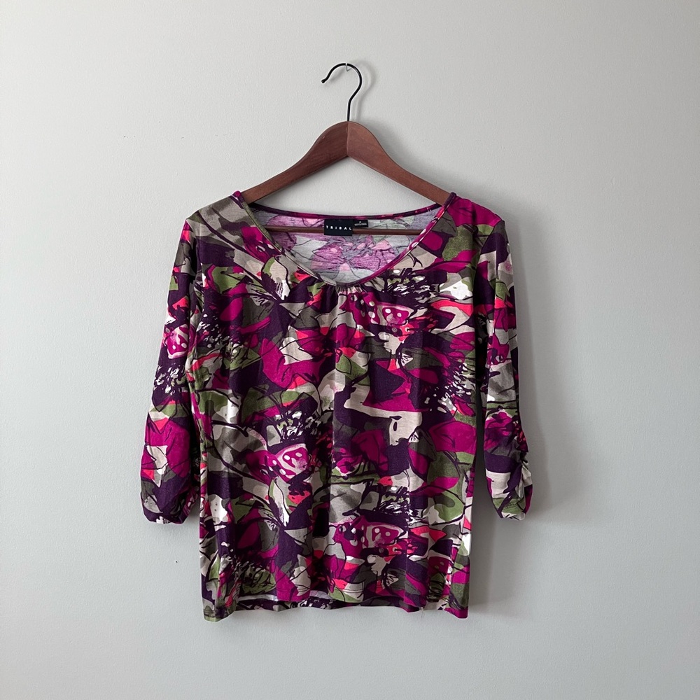 Tribal Burgundy Floral Print Women's Top
